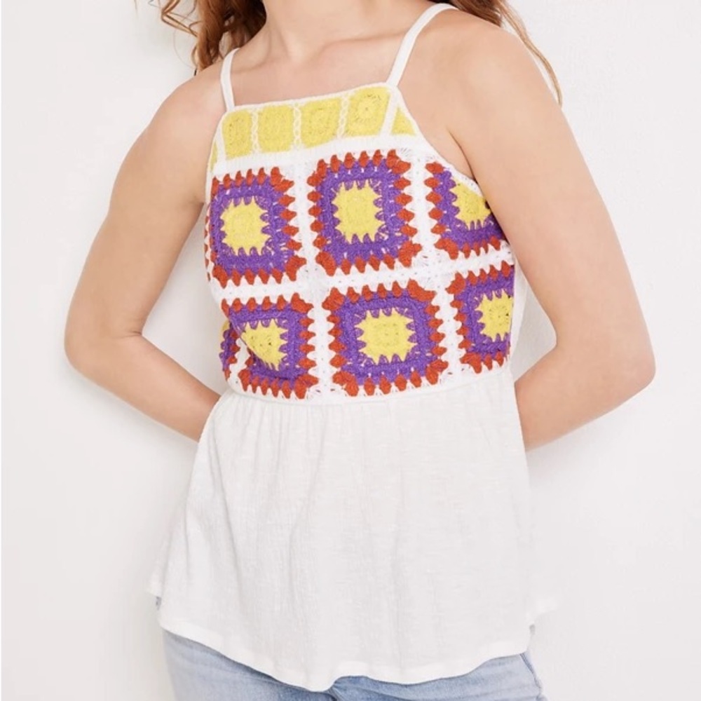 Maurice’s Multicolor Crochet Peplum Tank Medium